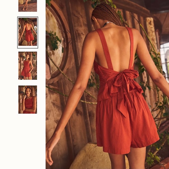 NWT Free People Fez Set Shorts & Tie Tank Smocked Camisole Top XS Spice Sunblush - Picture 2 of 7